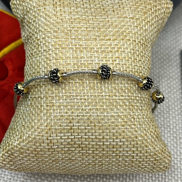 Vintage Two-Tone Beaded Bracelet, 7.5" Rope Chain, Elegant Estate Jewelry - Picture 3 of 15